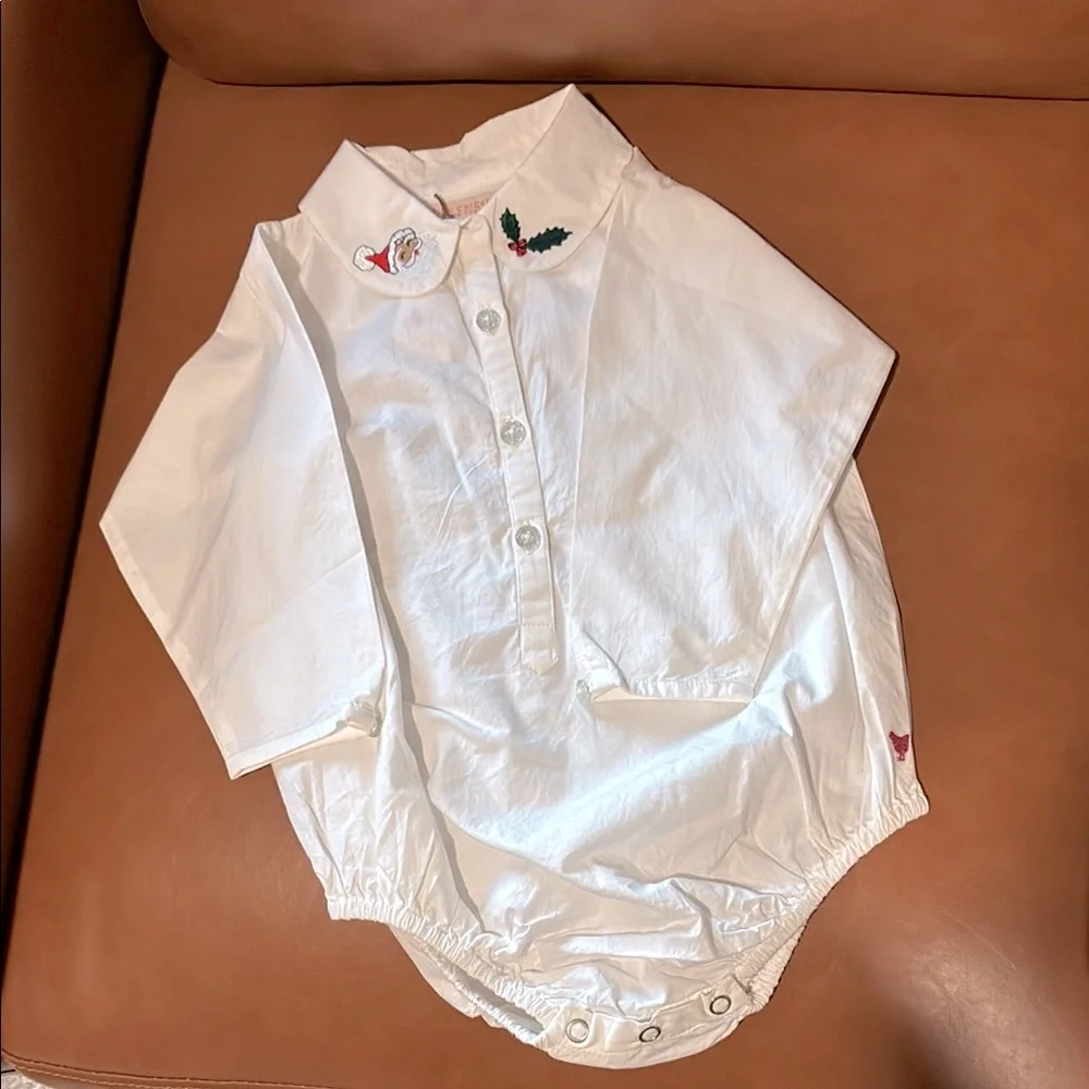 Pink Chicken White Baby Collar Bodysuit-Holiday Embroidery
